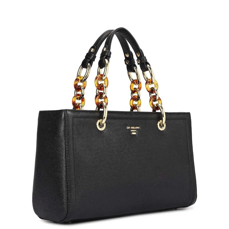 Da Milano Black Small Franzy Leather Satchel - Black for Women | Best Price UAE